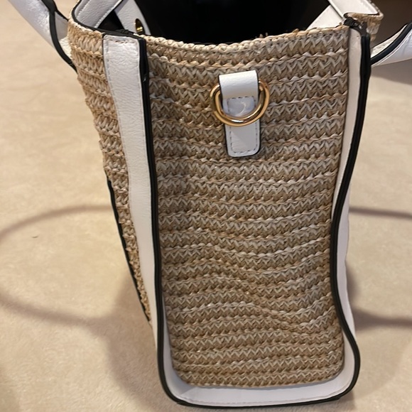 DUNE LONDON woven straw and white  faux leather tote bag - Picture 8 of 16